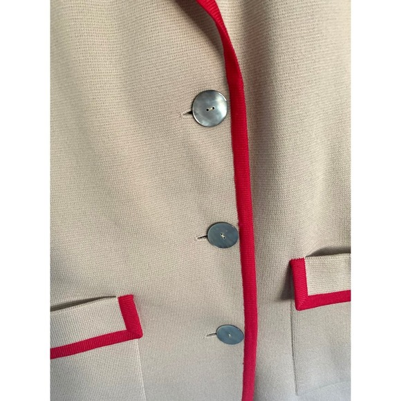 Vintage Kramer's Carmel By The Sea Long Coat Cream Knit Pink Red Trim Pockets - Picture 3 of 9